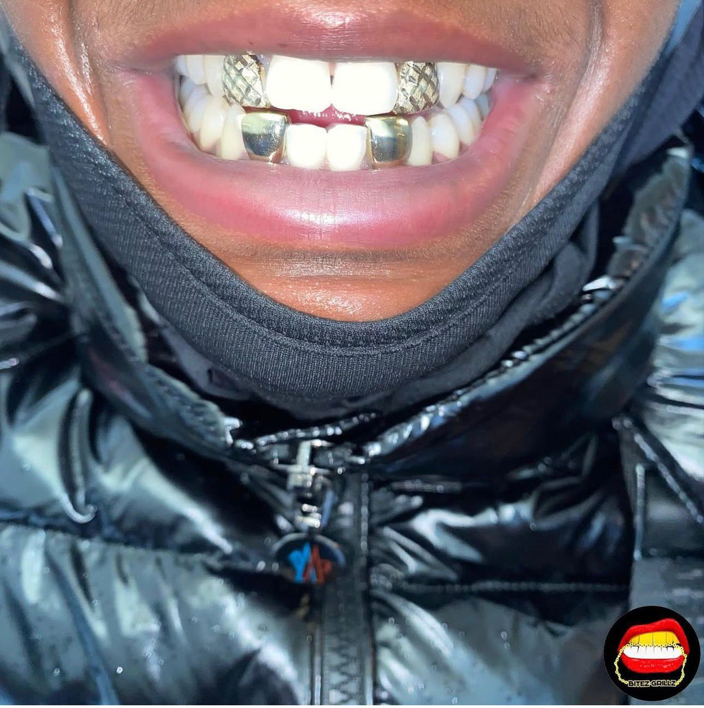 2 Plain Lateral - 2 Diamond Dust Cut Lateral - Bitez Grillz